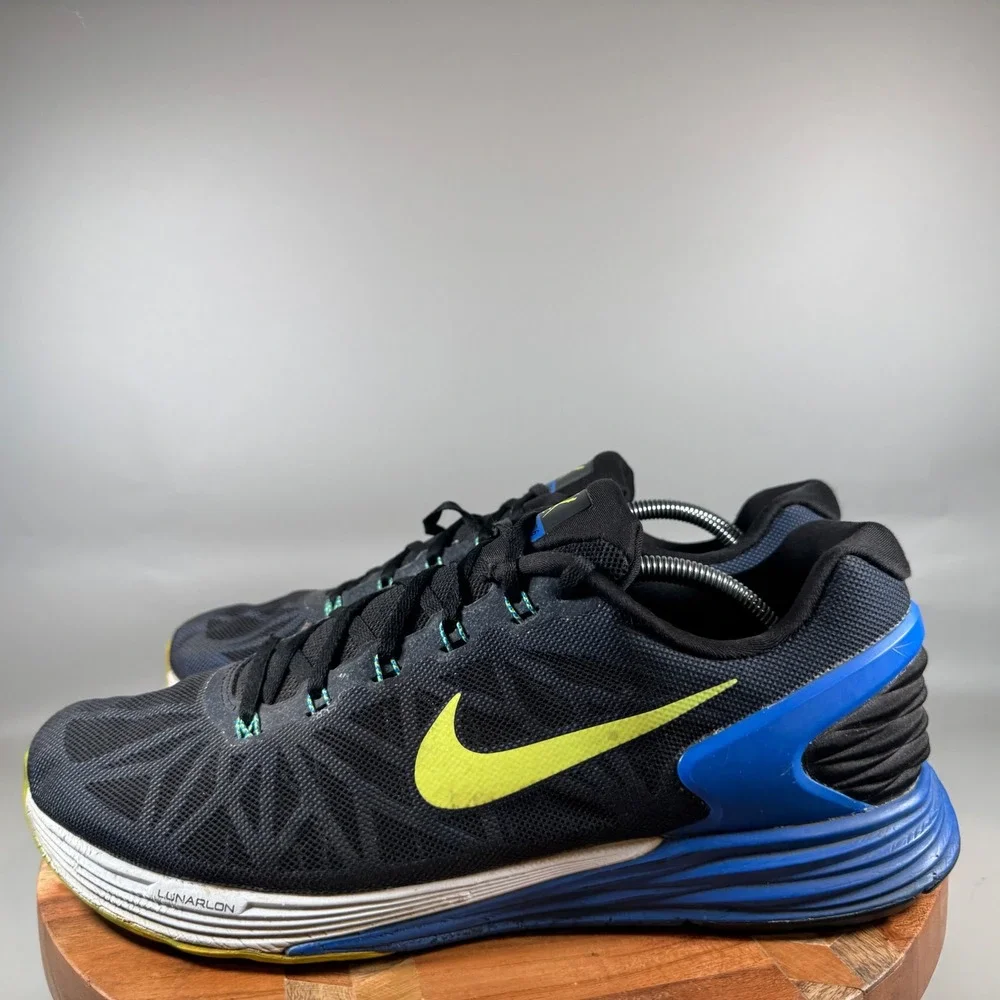 Nike‎ Lunarglide 6 Mens 12.5 Black Volt Blue Lagoon Running Shoes 654433-004